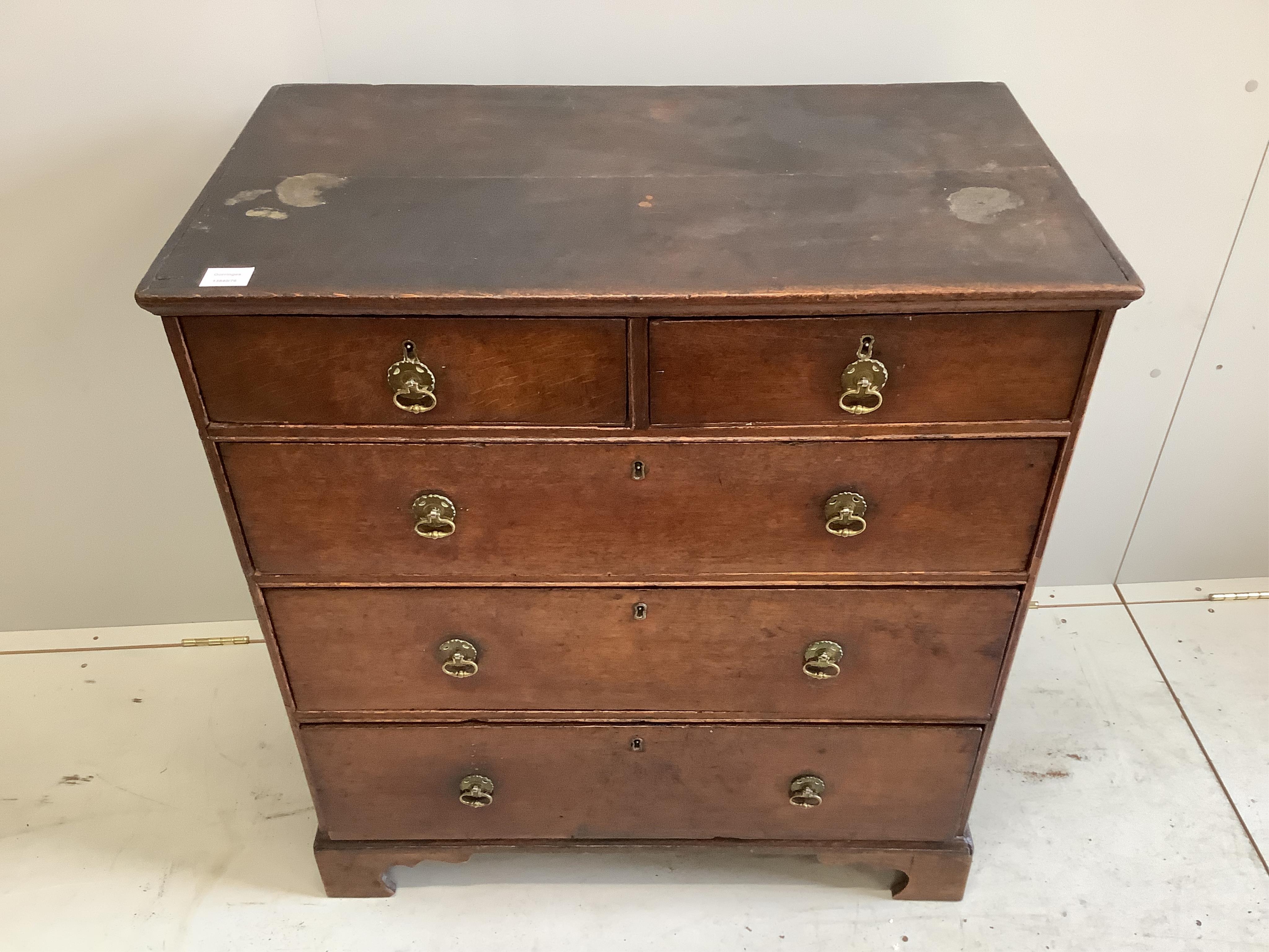 A mid 18th century oak chest, width 87cm, height 94cm. Condition - fair to good